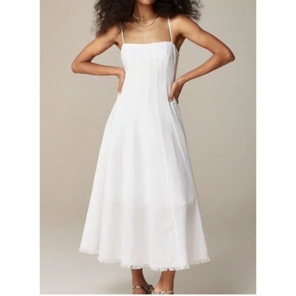 J.Crew Seamed flare midi dress in linen blend white midi sz 6